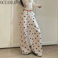 OCEANLOVE Wide Leg Trousers Polka Dot Spring Summer Korean Fashion Woman Pants High Waist Drawstring Pantalones Mujer