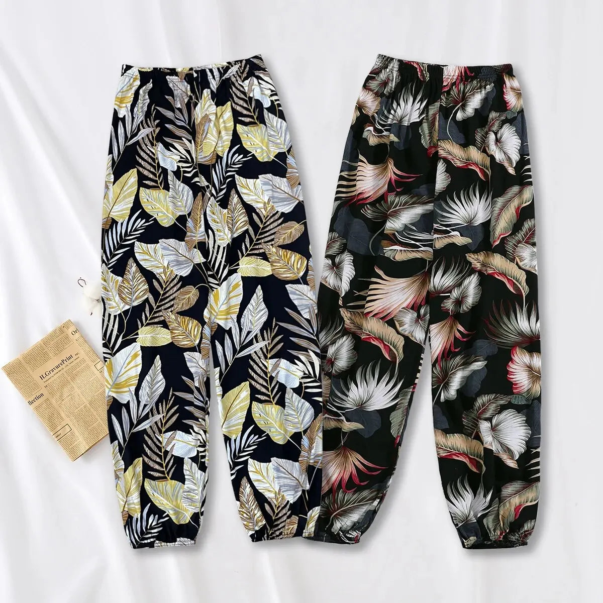 Women Casual Loose Cozy Pants Elastic Pants Feet Harem Pants Sweatpants Pants Summer Beach Pants Elastic Waistband