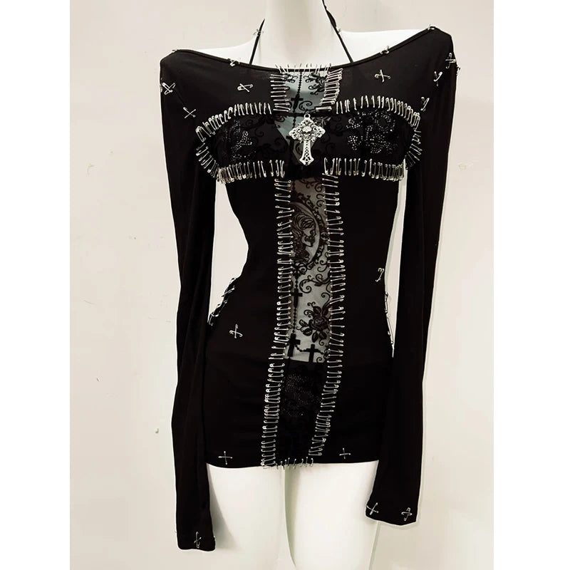 Y2K Gothic Cross Graphic T-Shirt