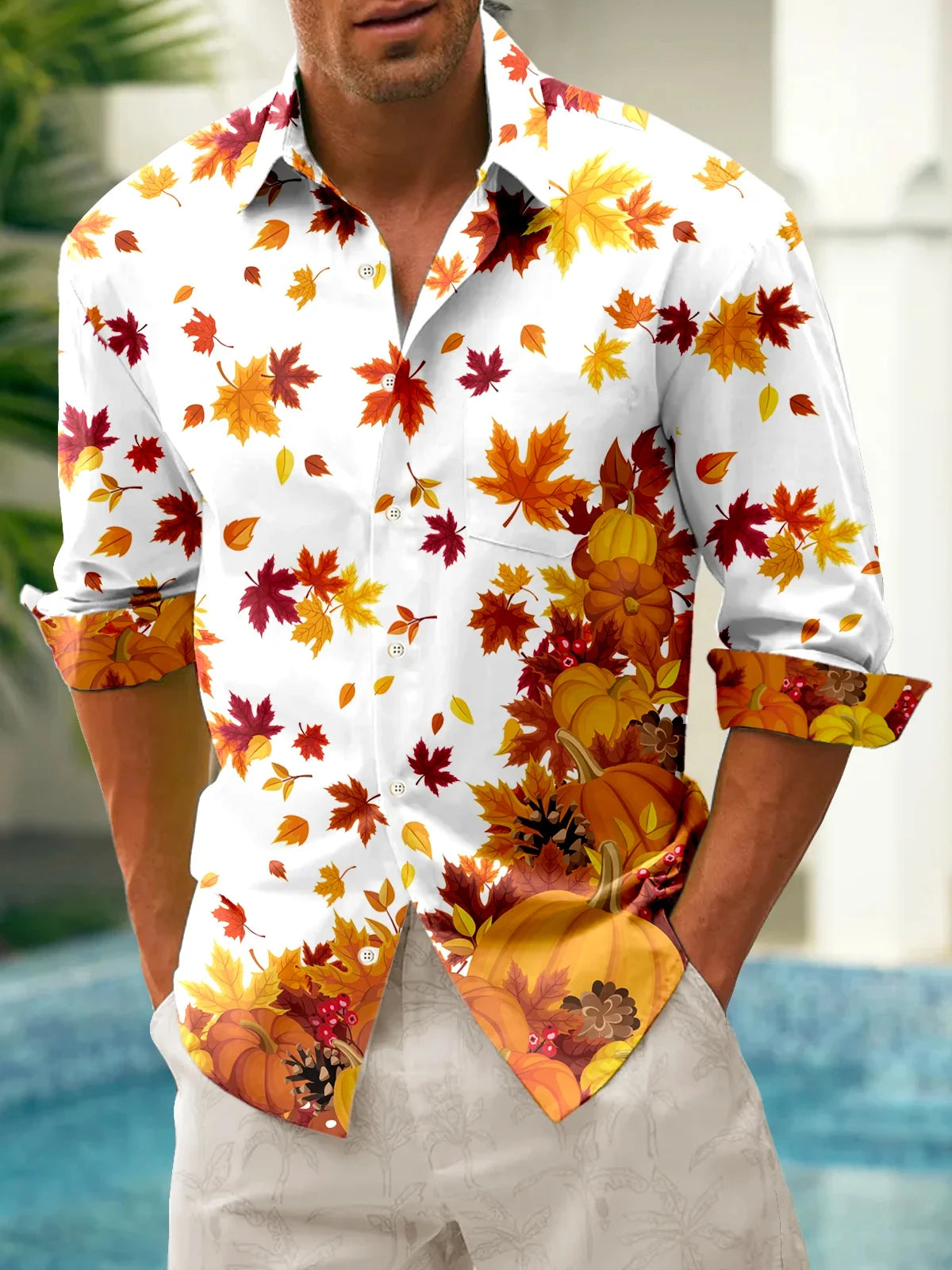 Men's Red Maple Leaf Long Sleeve Shirt
