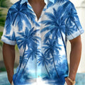 Men's Shirt Short Sleeve Hawaiian Blue Palm Tree Print Button Shirt Summer Beach Shirt Camping Shirt Men's Short Sleeve Shirt