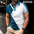 Men's Summer Short Sleeve Lapel Zipper Collar Polo Shirt Fashion Minimalist Casual Polo Shirt 3D Color Splicing Polo Shirt Tops