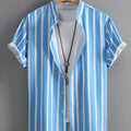 Men's Shirt Button Up Shirt Casual Shirt Summer Shirt Beach Shirt  Short Sleeve Striped Band Collar Hawaiian Clothing Fashion